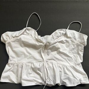 EXPRESS TOPS | WHITE WOMEN'S MEDIUM CROP RUFFLE COQUETTE TEXTURE